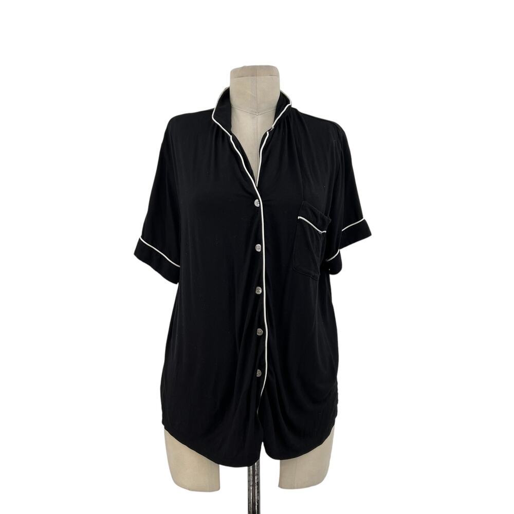 Cozy Earth‎ Stretch-Knit Short Sleeve Pajama Top Black Size Small